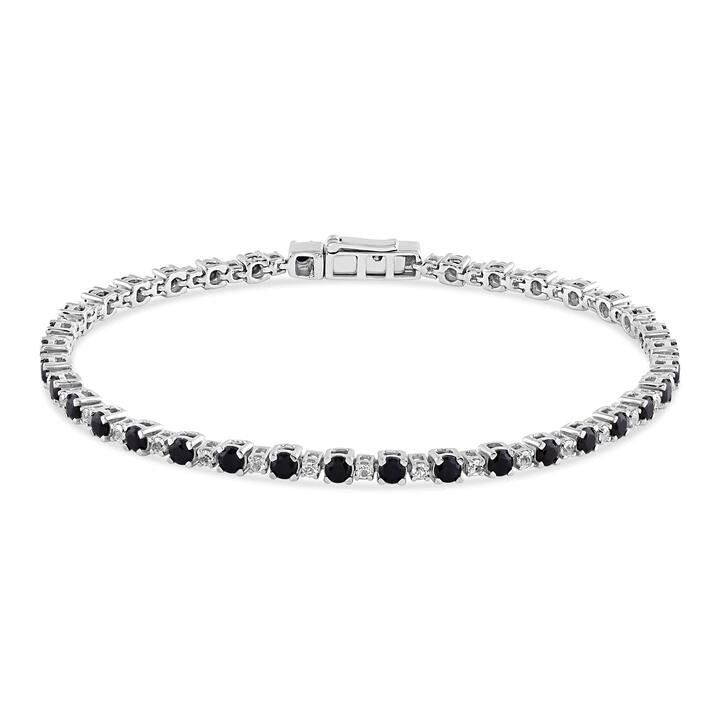 Image of Bracelets. Productname: 18cm Diamond Set Black and White Created Sapphire Tennis Bracelet in Sterling Silver in Diamond colour by brand - Bevilles