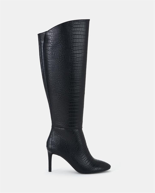 Image of Boots. Product name - Orson Women's Boot Low-Mid Heel Black Croc Novo Boots in Black Croc colour by brand - NOVO