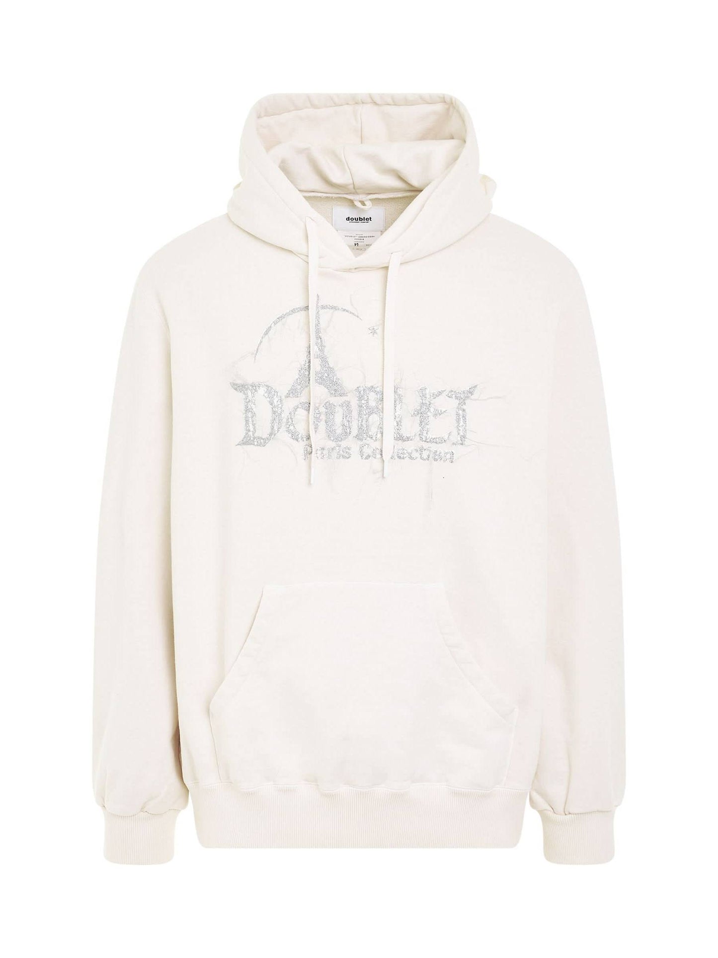 Image of a model wearing Outerwear. Productname: DOUBLET "DOUBLAND" Embroidery Hoodie in White colour by brand - DOUBLET