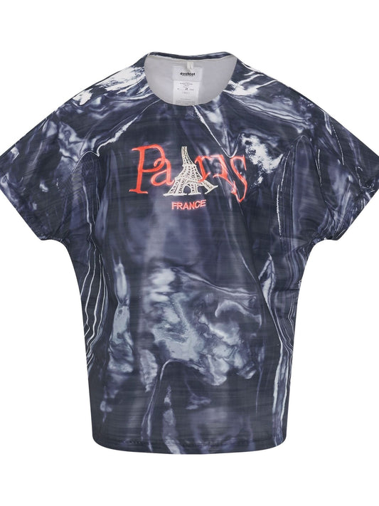 Image of a model wearing Tops. Productname: DOUBLET Mirage Printed T-Shirt in BLACK colour by brand - DOUBLET