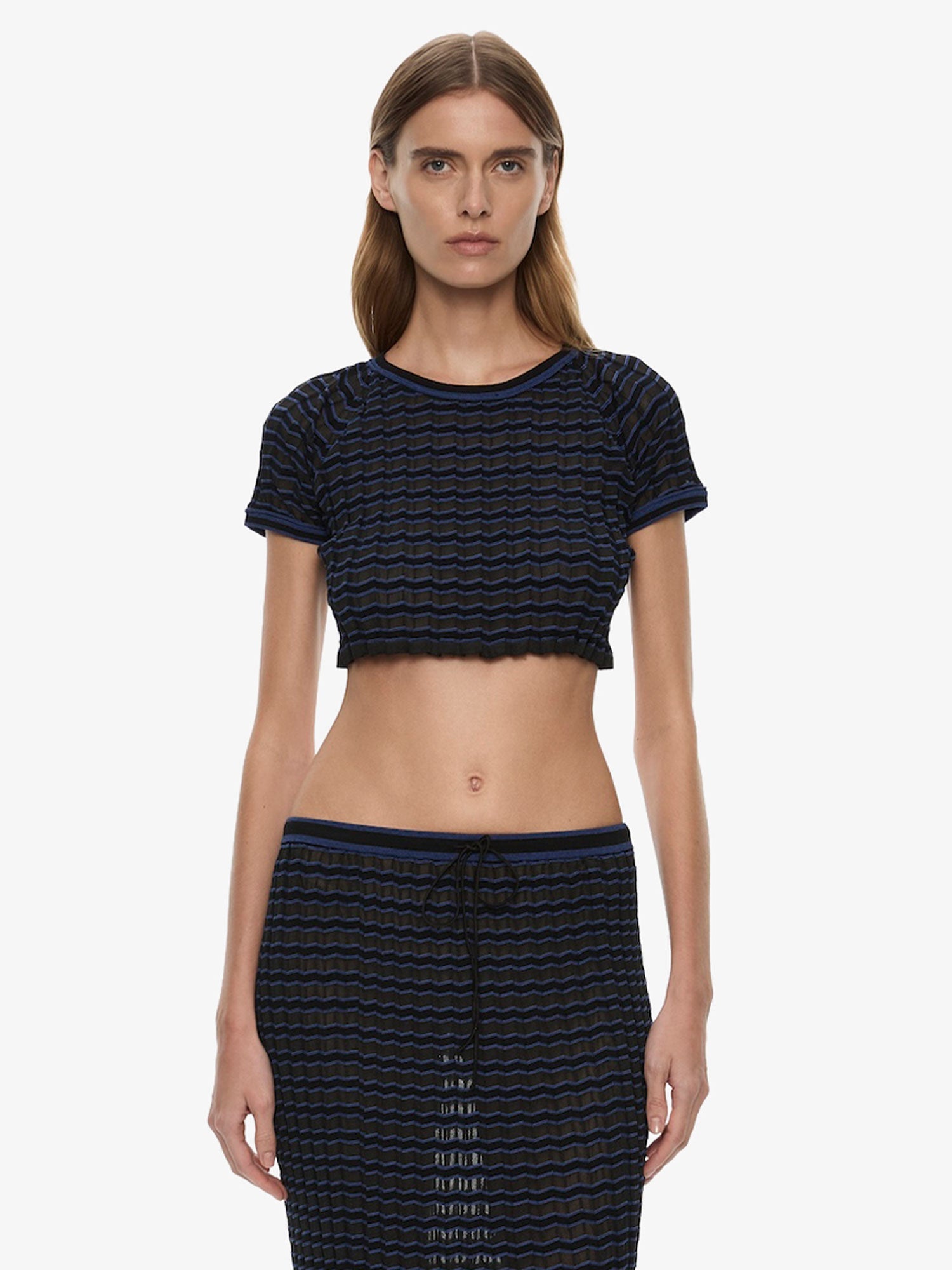 Image of Clothing Tops. Product name - Verano Stripe Tee in Blue colour by brand - CHRISTOPHER ESBER