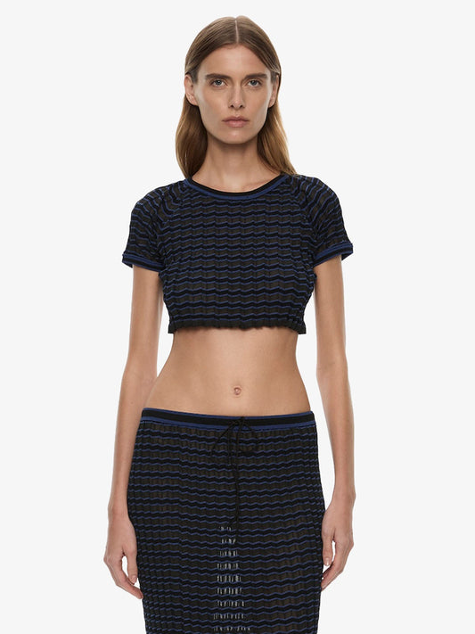 Image of Clothing Tops. Product name - Verano Stripe Tee in Blue colour by brand - CHRISTOPHER ESBER