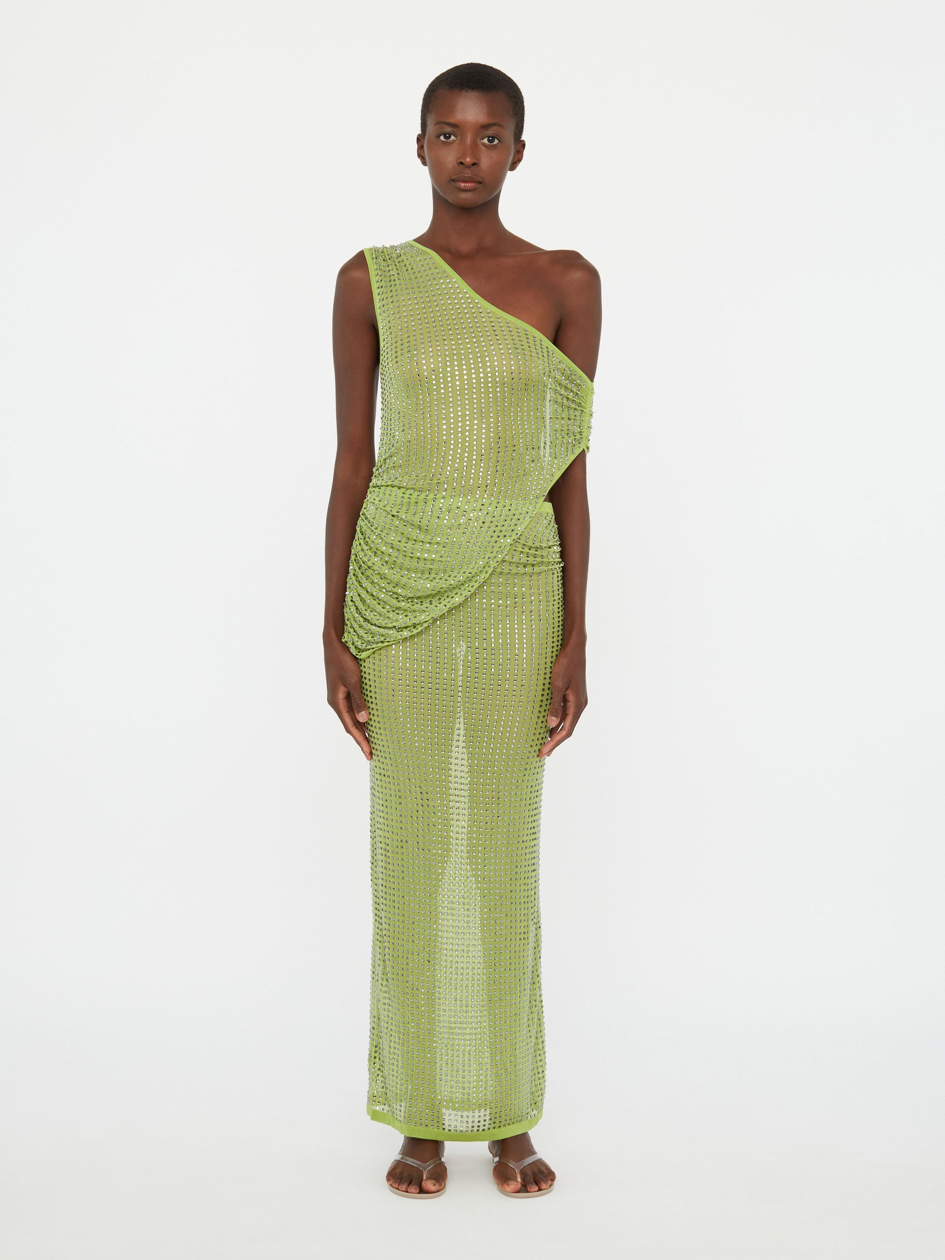 Image of Dresses. Productname: Christopher Esber Cirrus Cutaway Shoulder Dress in Fern colour by brand - Christopher Esber