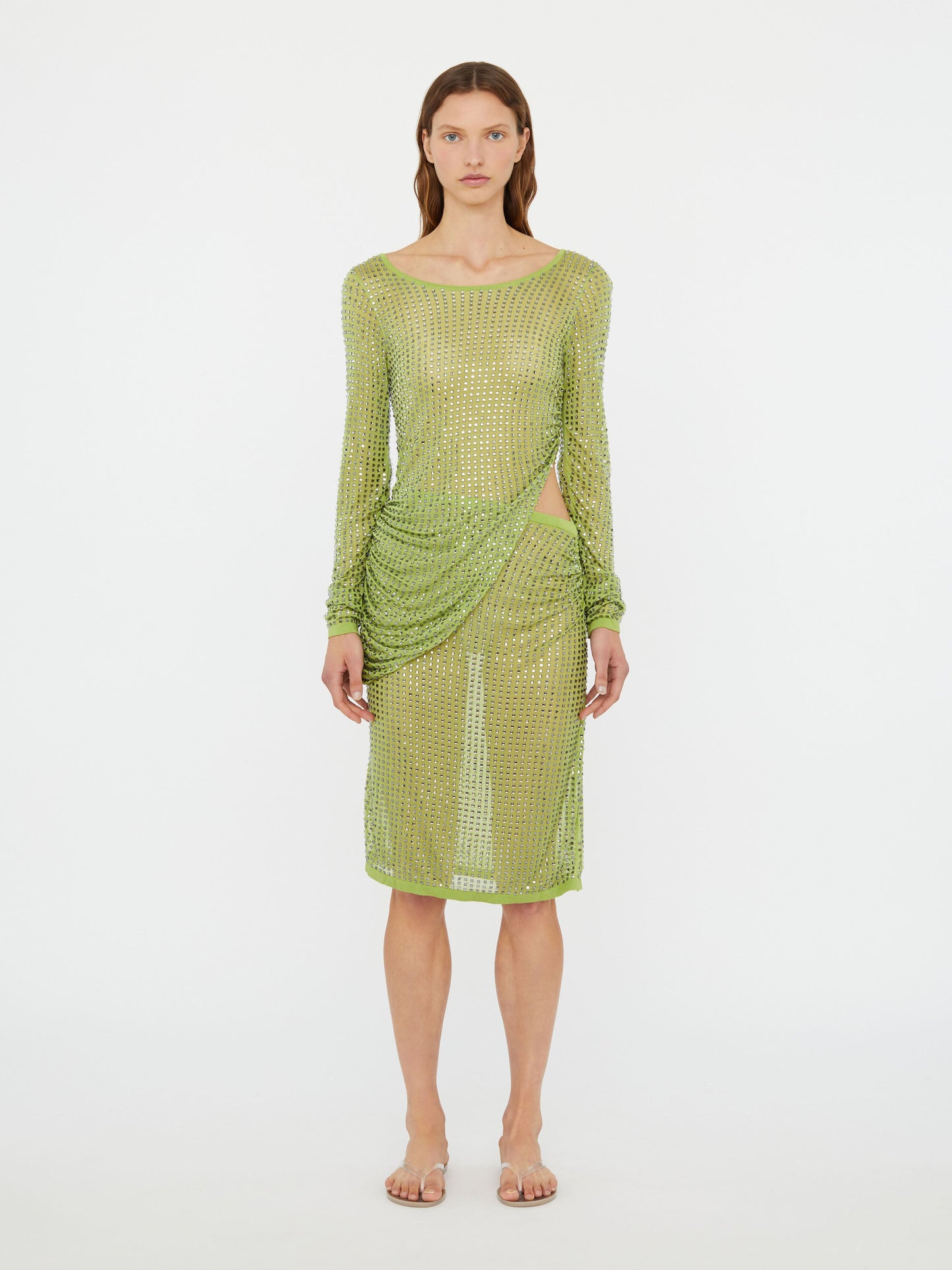 Image of Dresses. Productname: Christopher Esber Cirrus Cutaway Long Sleeve Midi Dress in Copy colour by brand - Christopher Esber
