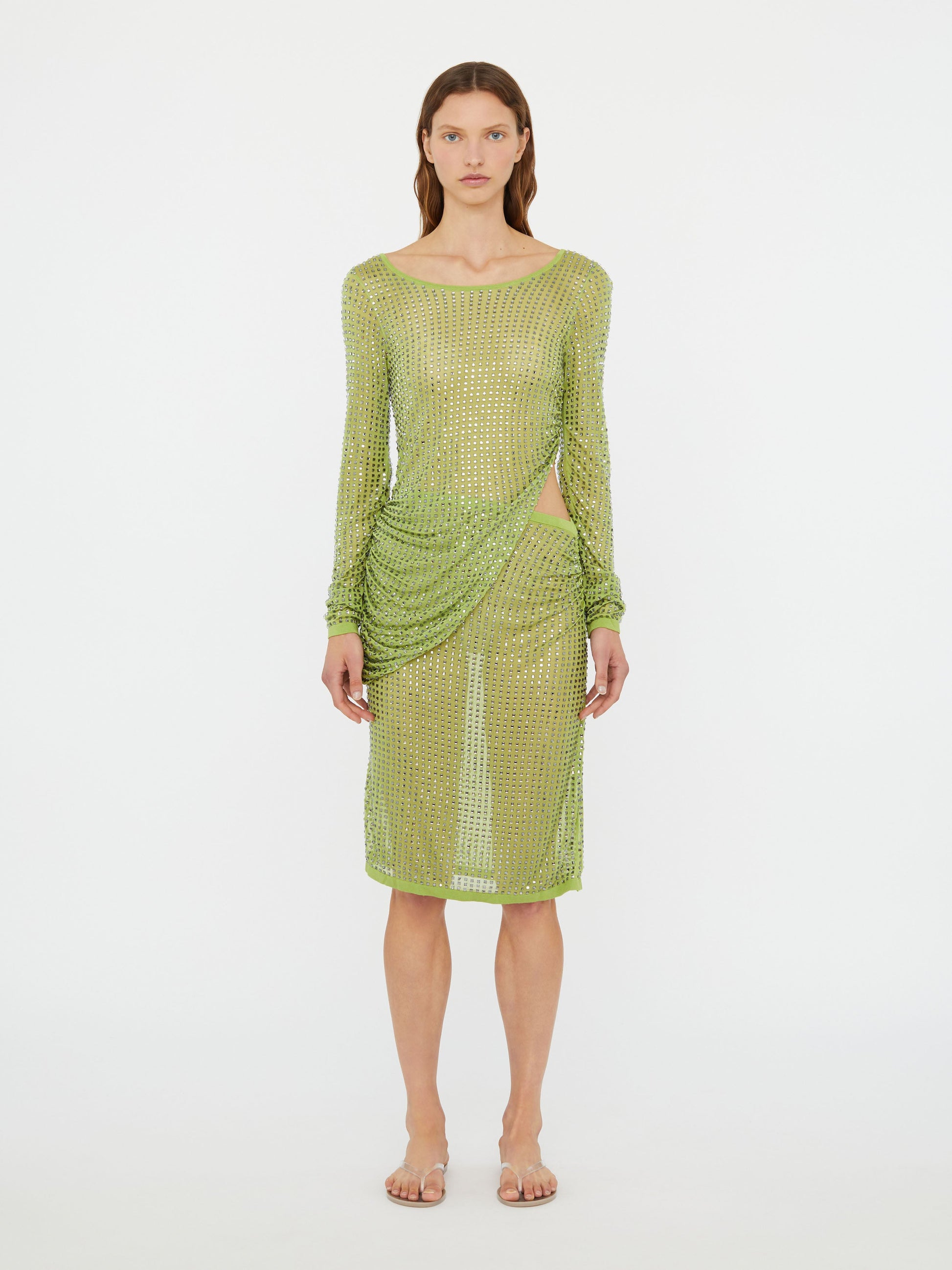 Image of Dresses. Productname: Christopher Esber Cirrus Cutaway Long Sleeve Midi Dress in Copy colour by brand - Christopher Esber