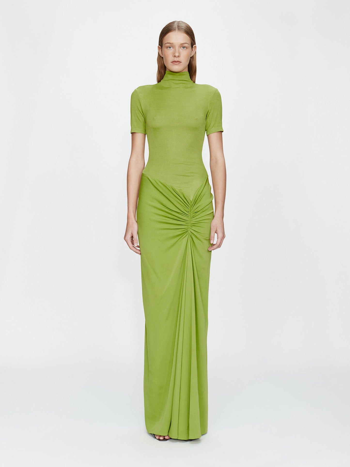 Image of Dresses. Productname: CHRISTOPHER ESBER Fusion Ruched Tee Gown in Lime colour by brand - CHRISTOPHER ESBER
