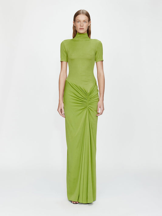 Image of Dresses. Productname: CHRISTOPHER ESBER Fusion Ruched Tee Gown in Lime colour by brand - CHRISTOPHER ESBER