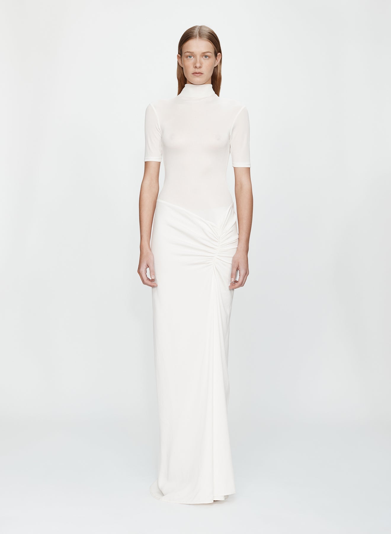 Image of Dresses. Productname: Christopher Esber Fusion Ruched Tee Gown in White colour by brand - Christopher Esber
