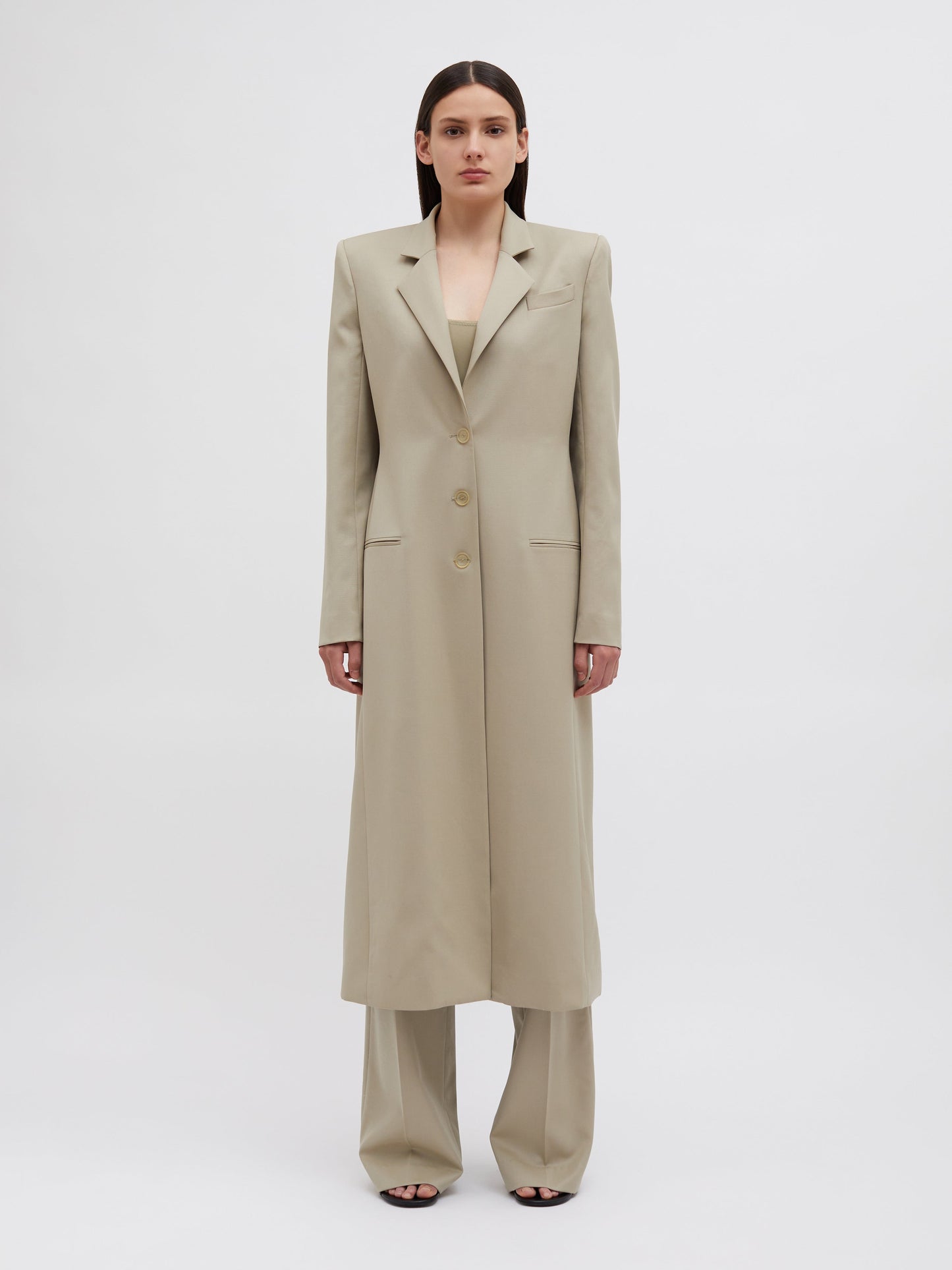Image of Coats & Jackets. Product name - Talus Tailored Coat in Taupe colour by brand - Christopher Esber