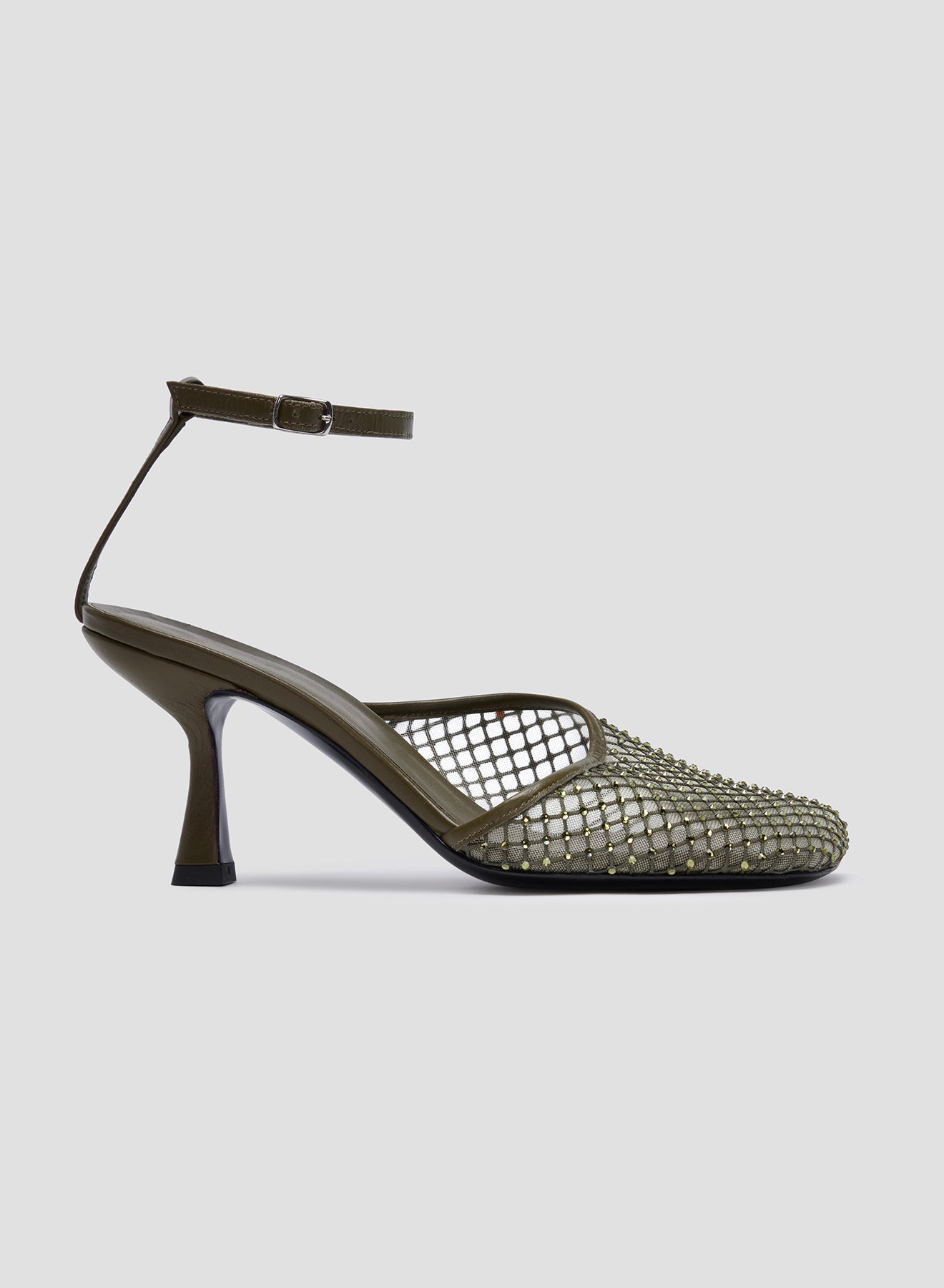 Image of Heels. Product name - Minette Veiled Heel in Olive colour by brand - CHRISTOPHER ESBER