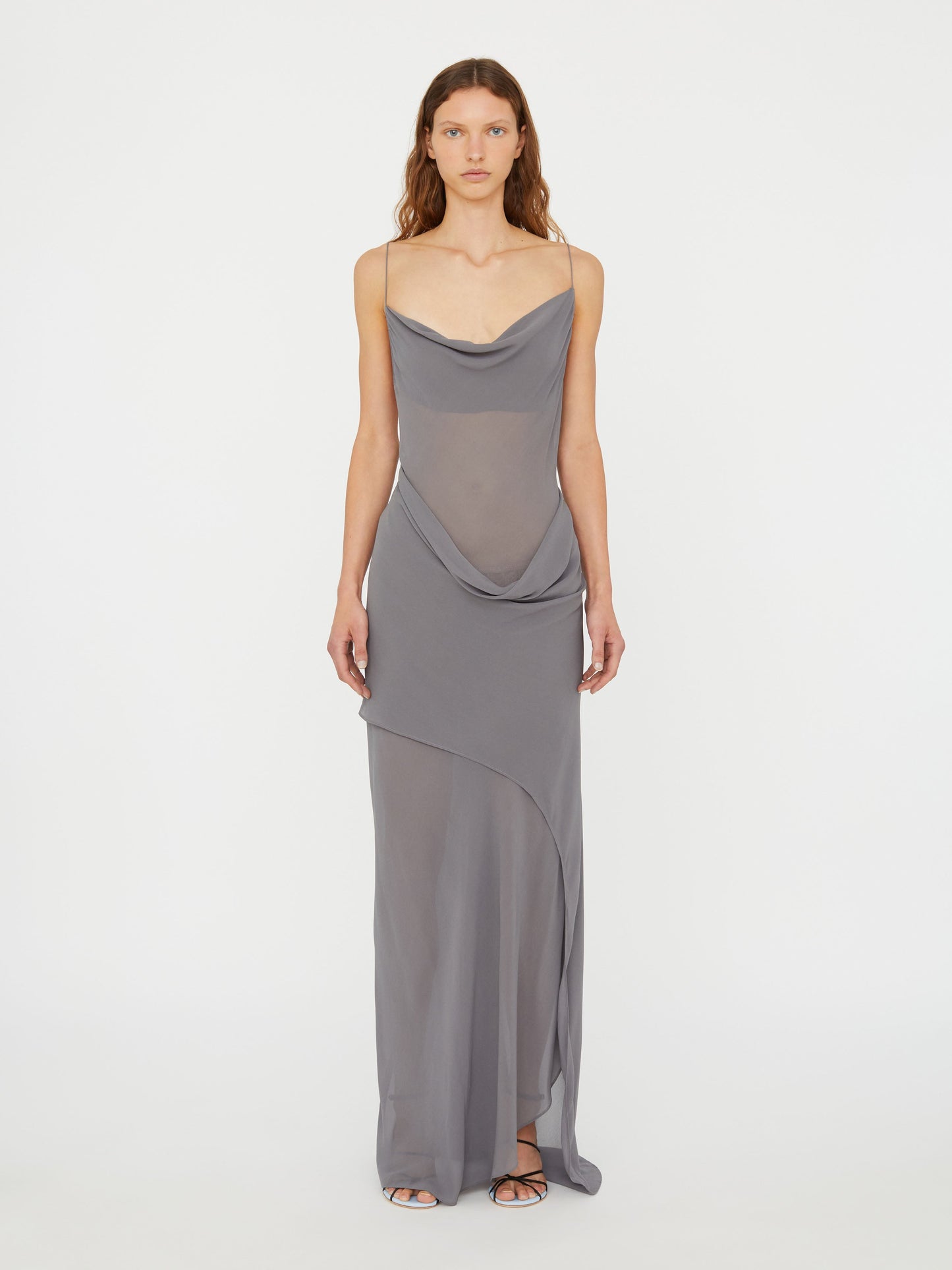 Image of Dresses. Product name - Cowl Hip Slip Dress in Grey colour by brand - Christopher Esber