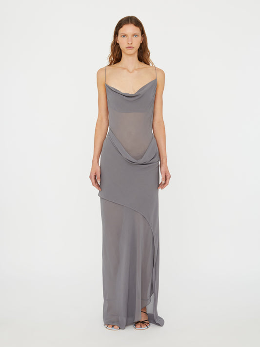 Image of Dresses. Product name - Cowl Hip Slip Dress in Grey colour by brand - Christopher Esber