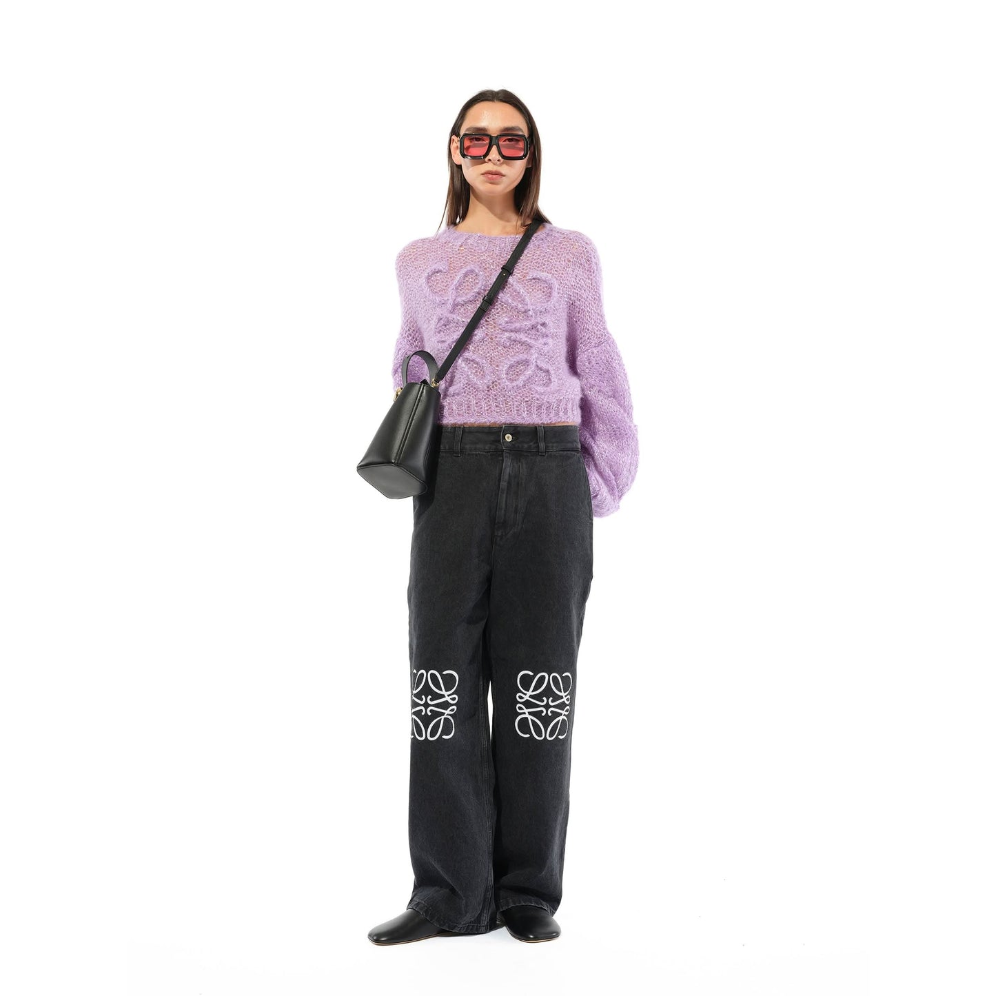 LOEWE Cropped Anagram Mohair Sweater (Purple)