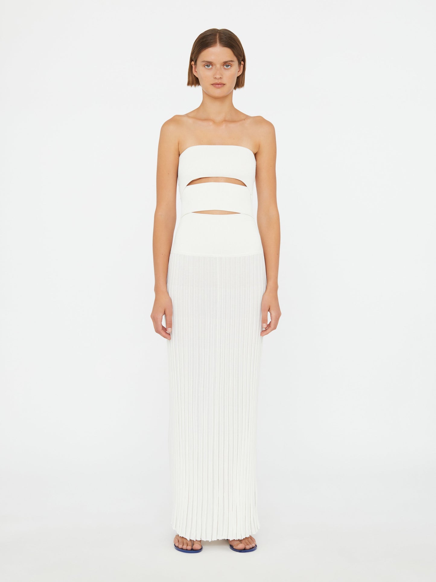 Image of Dresses. Product name - Slashed Knit Sunray Strapless Dress in White colour by brand - CHRISTOPHER ESBER