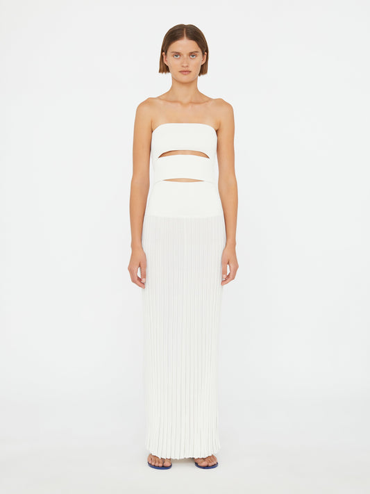 Image of Dresses. Product name - Slashed Knit Sunray Strapless Dress in White colour by brand - CHRISTOPHER ESBER