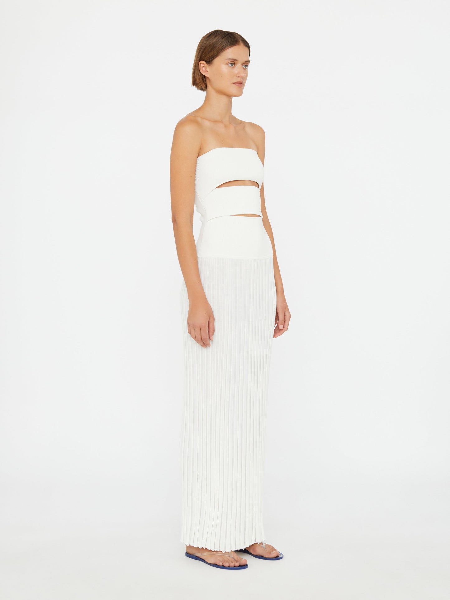 CHRISTOPHER ESBER Slashed Knit Sunray Strapless Dress (White)