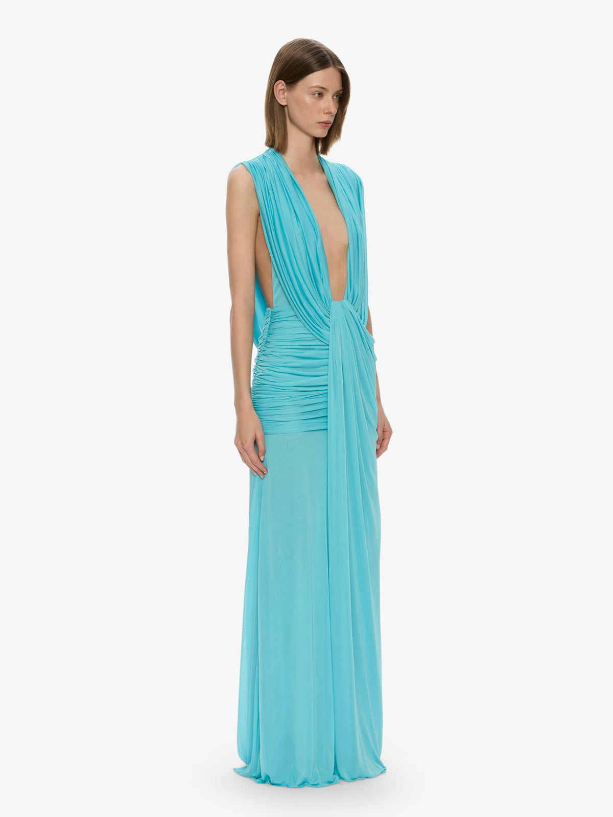 CHRISTOPHER ESBER Ripple Drape Gown (Cyan)