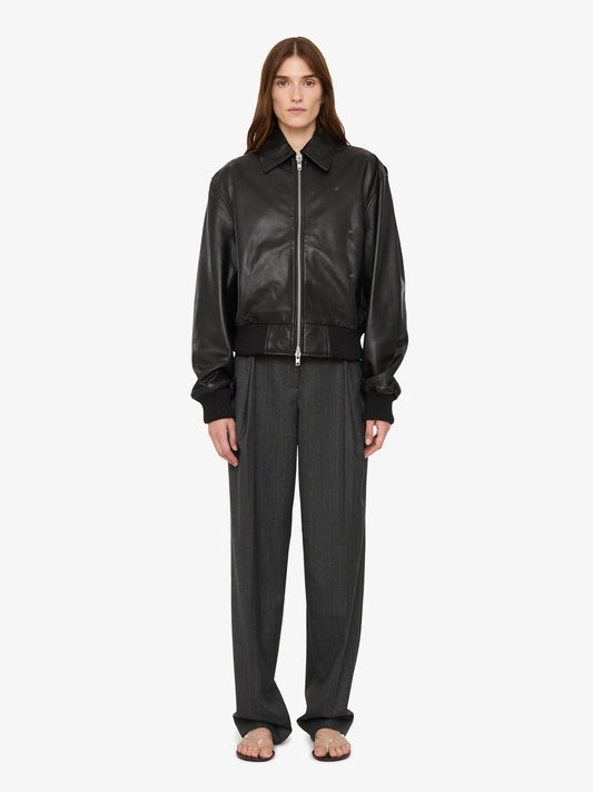 Image of Coats & Jackets. Product name - Leather Flight Bomber in Black colour by brand - Christopher Esber