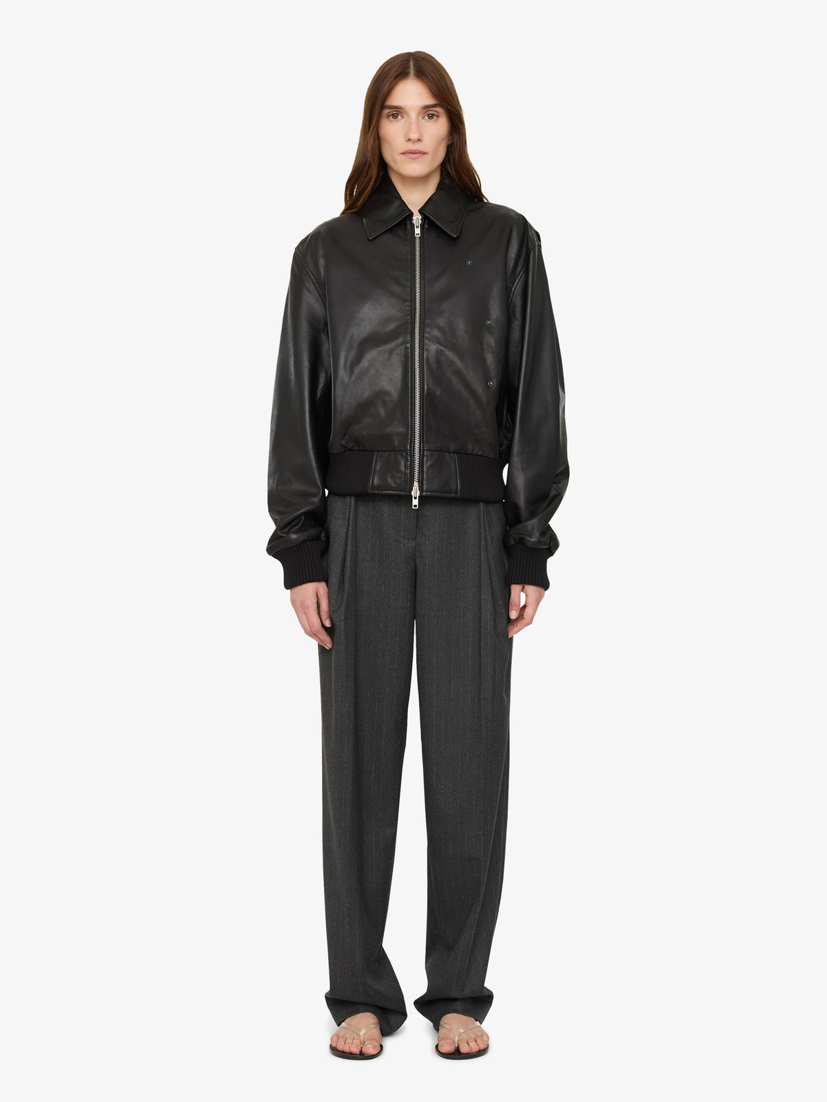 Image of Coats & Jackets. Product name - Leather Flight Bomber in Black colour by brand - Christopher Esber