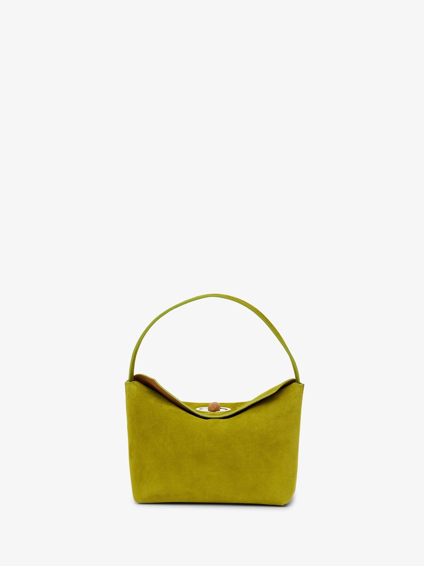Image of Bags. Productname: Christopher Esber Turnlock Suede Mini Bag in Chartreuse colour by brand - Christopher Esber