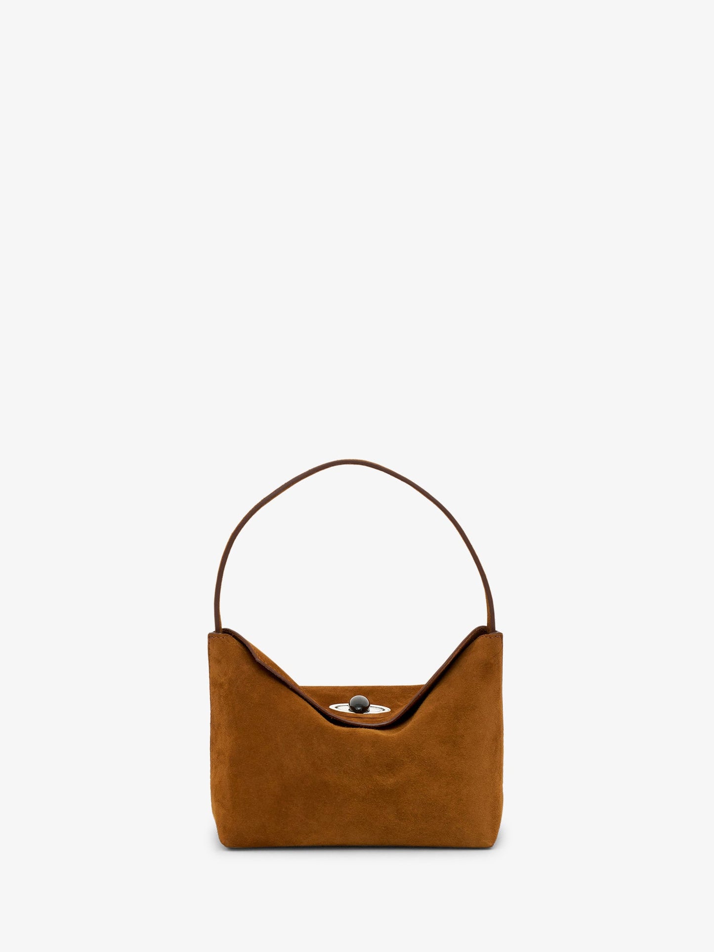 Image of Bags. Productname: Christopher Esber Turnlock Suede Mini Bag in Russet colour by brand - Christopher Esber