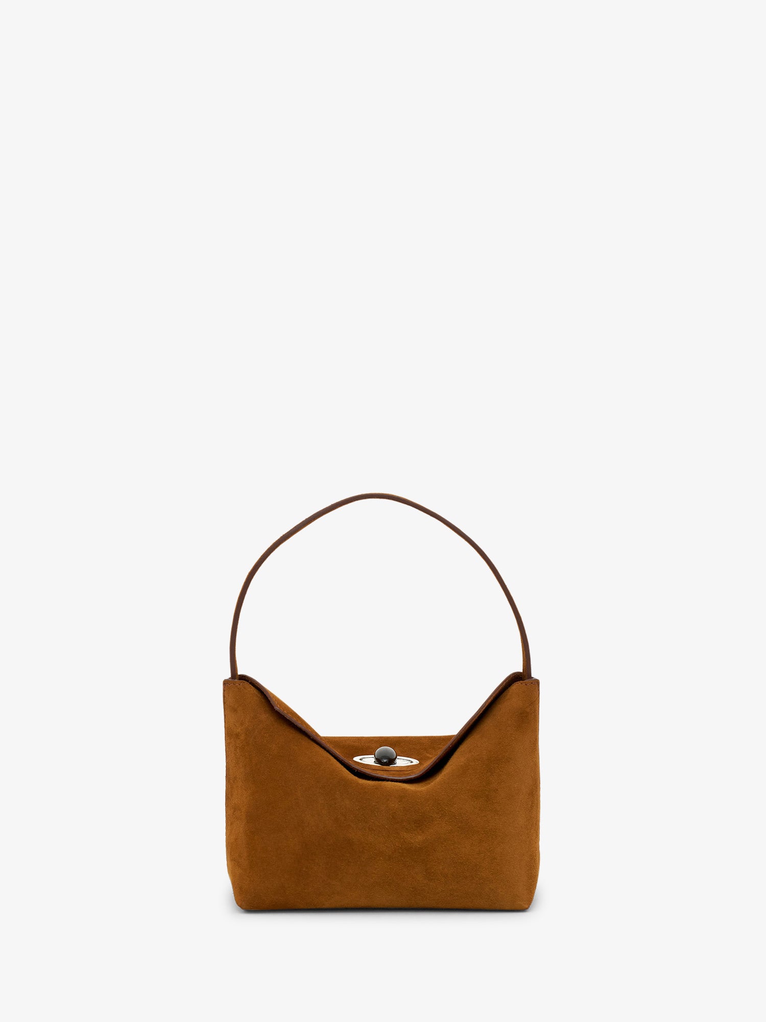 Image of Bags. Productname: Christopher Esber Turnlock Suede Mini Bag in Russet colour by brand - Christopher Esber