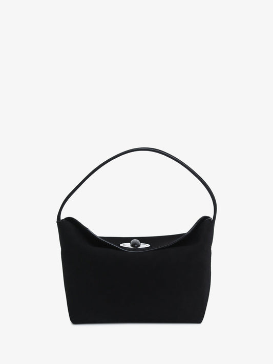 Image of Bags. Product name - Turnlock Suede Mini Bag in Black colour by brand - CHRISTOPHER ESBER