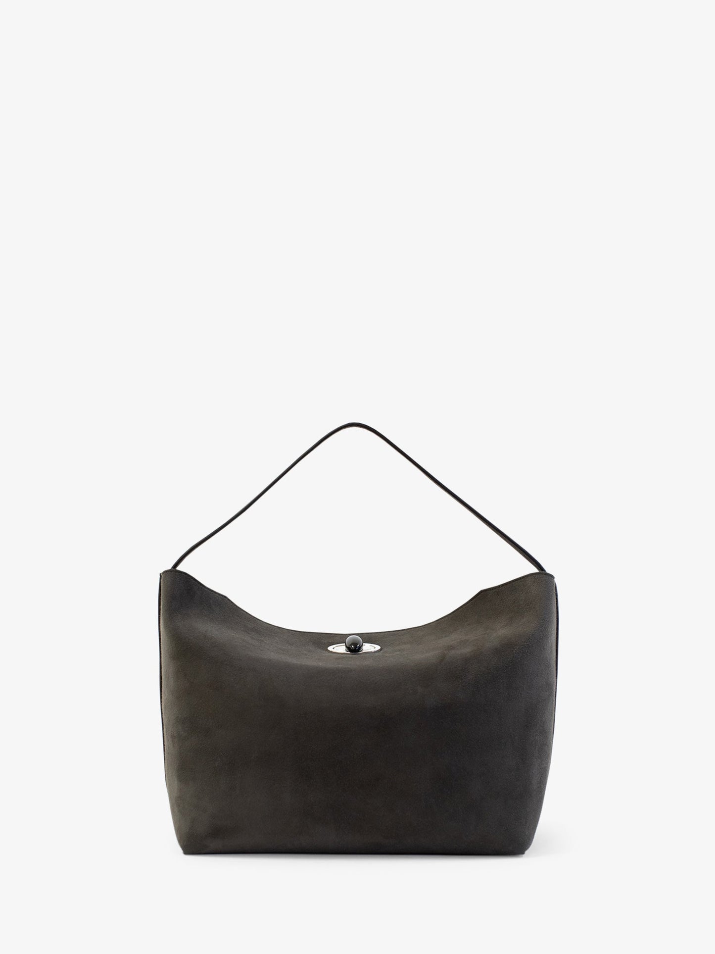 Image of Bags. Productname: CHRISTOPHER ESBER Turnlock Suede Shoulder Bag in Ash colour by brand - CHRISTOPHER ESBER