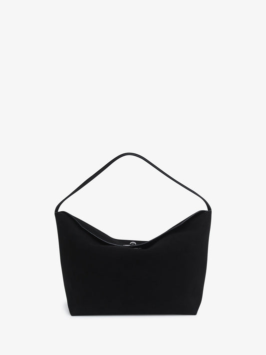 Image of Bags. Product name - Turnlock Suede Shoulder Bag in Black colour by brand - CHRISTOPHER ESBER