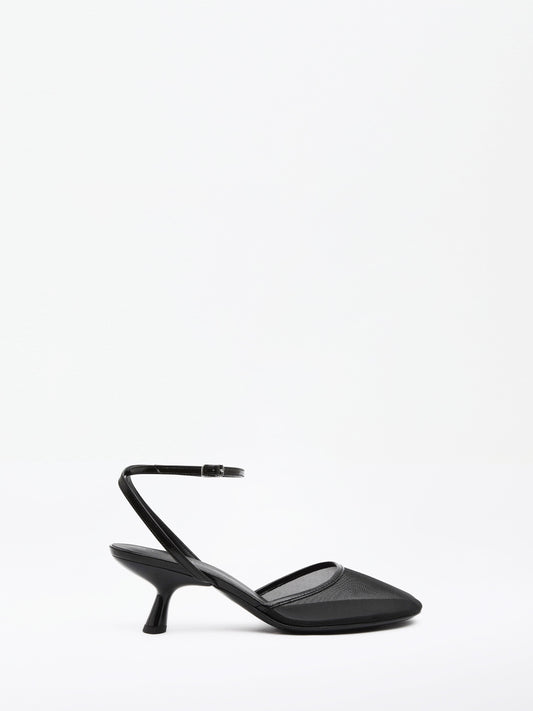 Image of Flats. Productname: Christopher Esber Sheer Mesh Mary Jane Heel in Black colour by brand - Christopher Esber
