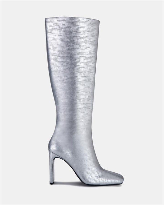 Image of Boots. Product name - Zodiak Women's Boot High Heel SILVER CROC Novo Boots in Silver Croc colour by brand - NOVO