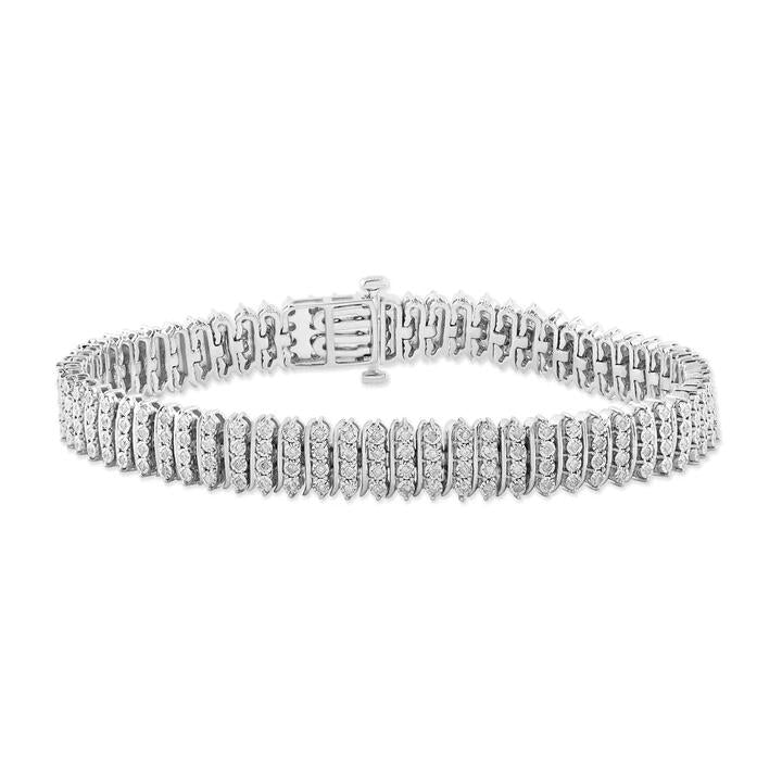 Image of Bracelets. Productname: 18.5cm Fancy Bracelet with 1.00tw of Diamonds in Sterling Silver in Diamond colour by brand - Bevilles