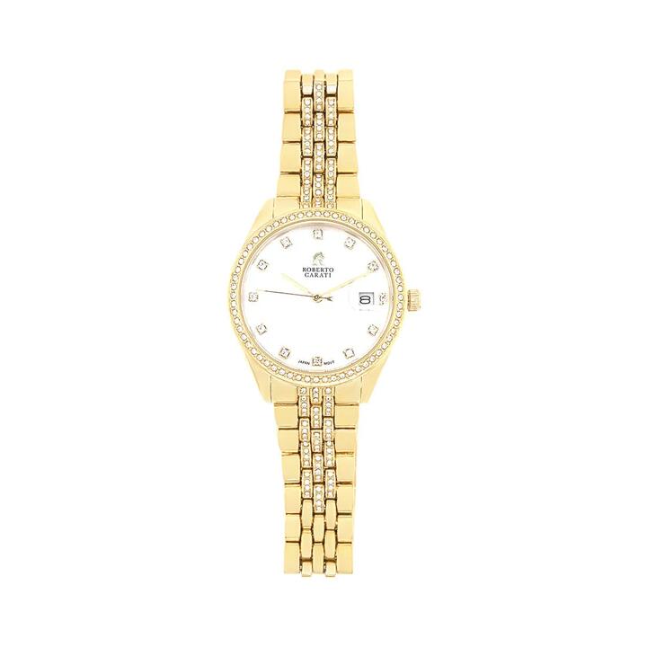 Image of Watches. Productname: Roberto Carati Diana Crystal Gold Face Ladies Watch M1023 BE-V2 in Watch colour by brand - Roberto Carati