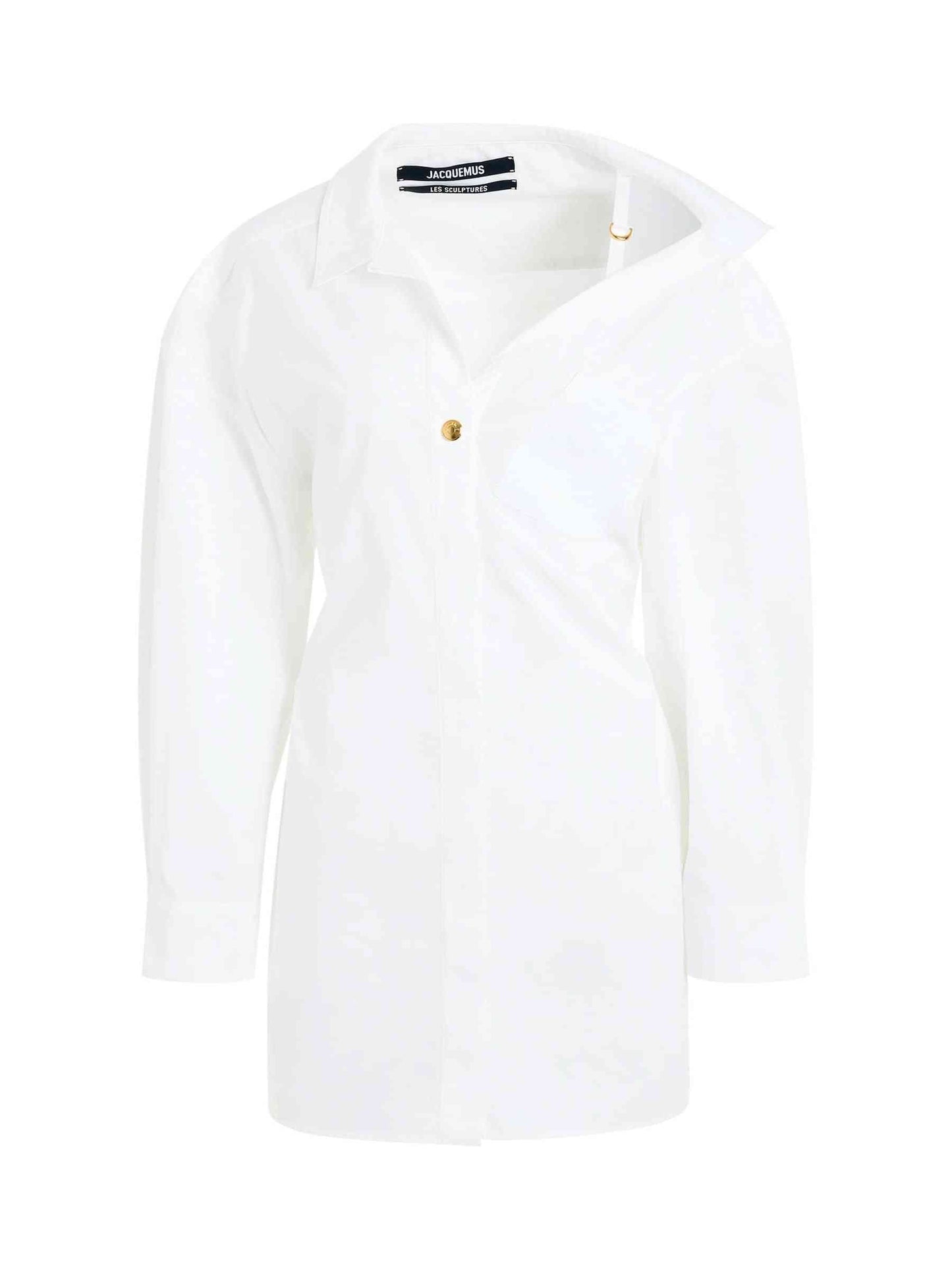 Image of a model wearing Dress. Productname: JACQUEMUS La Mini Robe Chemise Dress in White colour by brand - JACQUEMUS