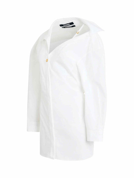 JACQUEMUS La Mini Robe Chemise Dress (White)