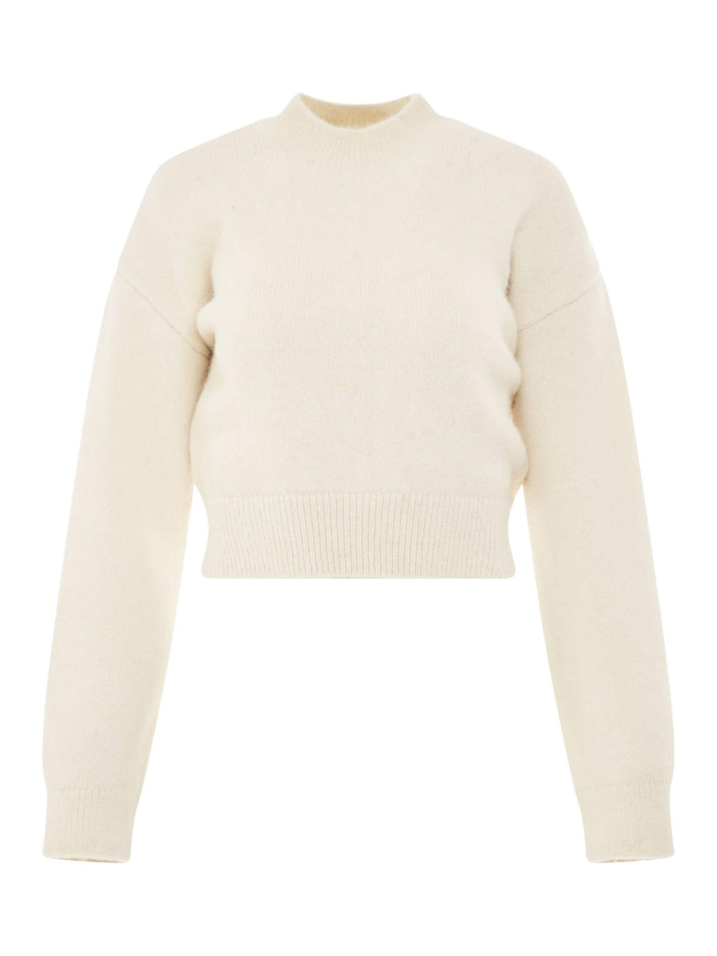 Image of a model wearing Outerwear. Productname: JACQUEMUS La Maille Jacquemus Sweater in Light Beige colour by brand - JACQUEMUS
