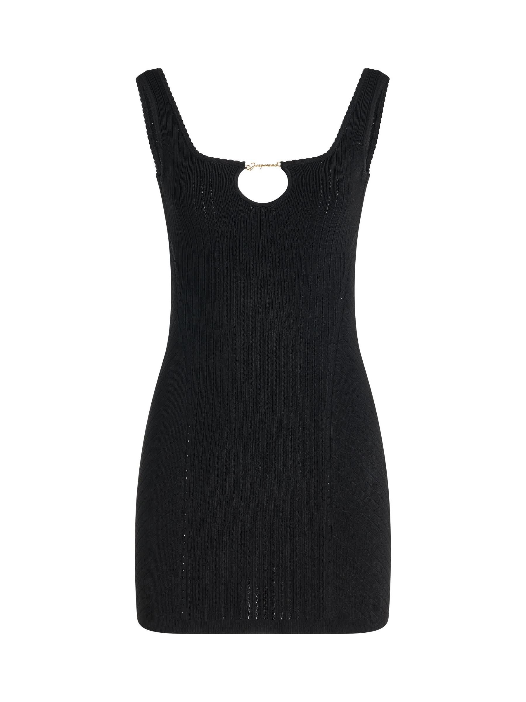 Image of a model wearing Dress. Productname: JACQUEMUS Sierra Lingerie Mini Dress in Black colour by brand - JACQUEMUS