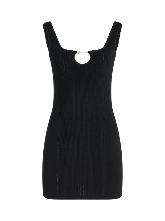 Image of a model wearing Dress. Productname: JACQUEMUS Sierra Lingerie Mini Dress in Black colour by brand - JACQUEMUS