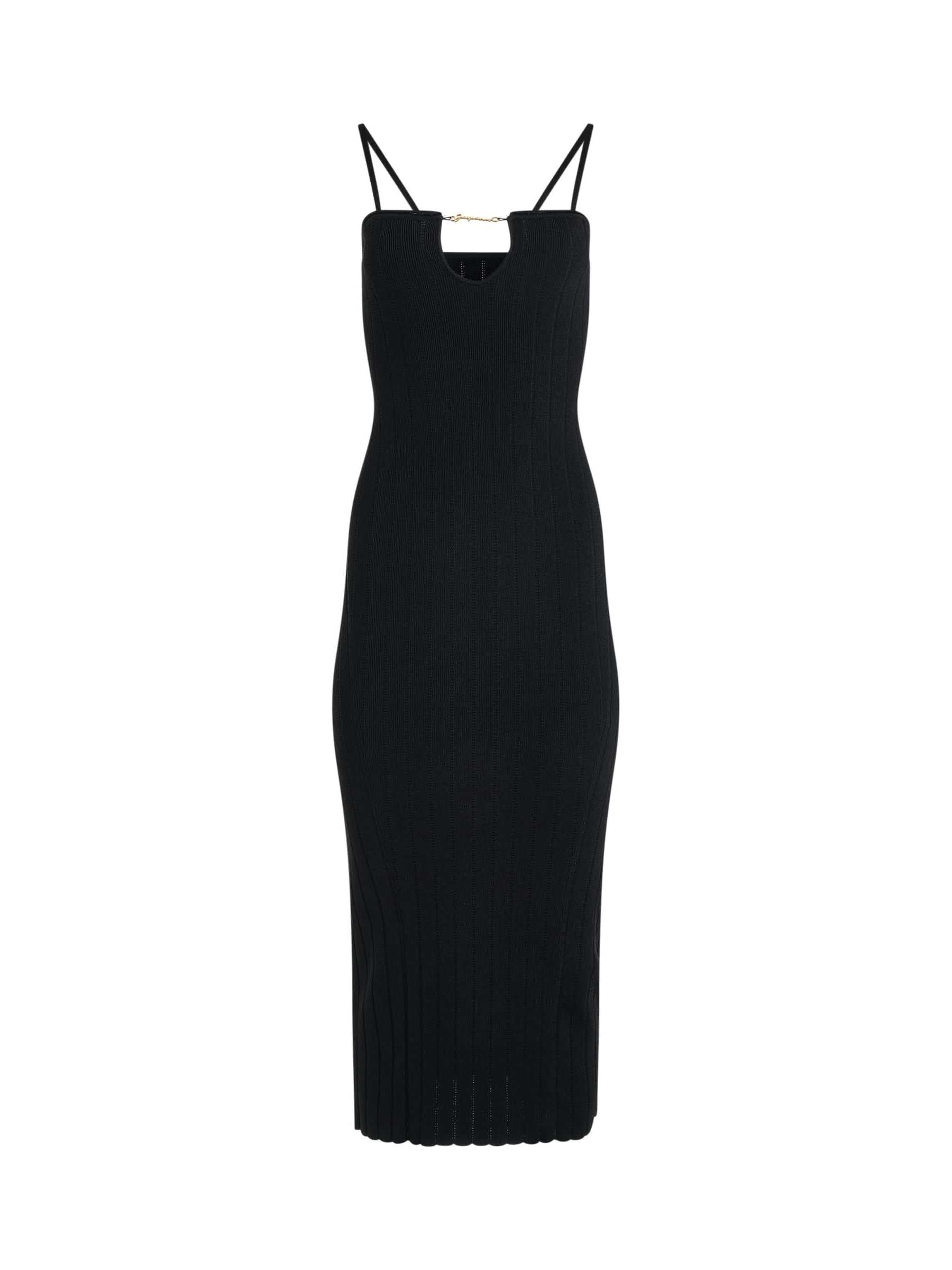 Image of a model wearing Dress. Productname: JACQUEMUS Sierra Bretelles Dress in Black colour by brand - JACQUEMUS