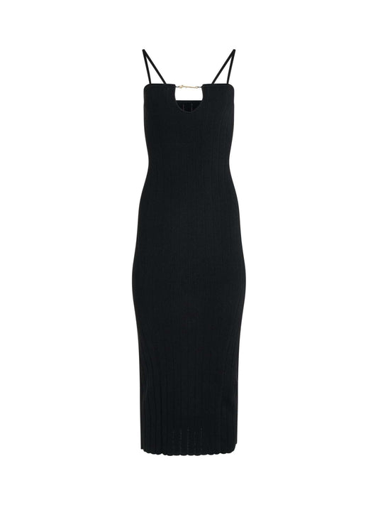 Image of a model wearing Dress. Productname: JACQUEMUS Sierra Bretelles Dress in Black colour by brand - JACQUEMUS
