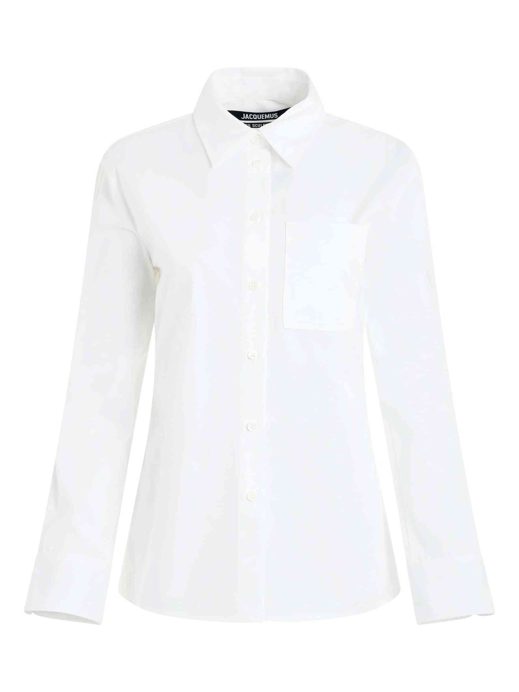 Image of a model wearing Tops. Productname: JACQUEMUS De Costume Shirt in White colour by brand - JACQUEMUS