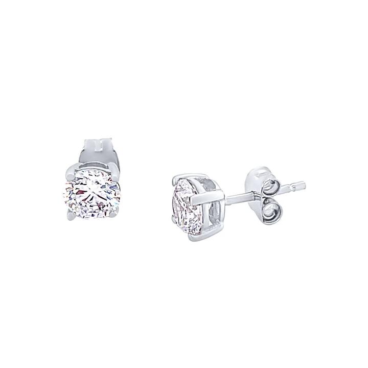 Image of Earrings. Product name - 5mm Claw Set Cubic Zirconia Stud Earrings in 9kt White Gold in colour by brand - Bevilles