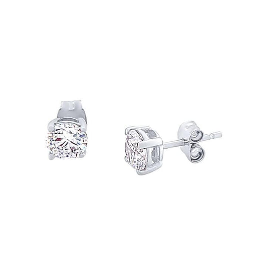 Image of Earrings. Product name - 5mm Claw Set Cubic Zirconia Stud Earrings in 9kt White Gold in colour by brand - Bevilles