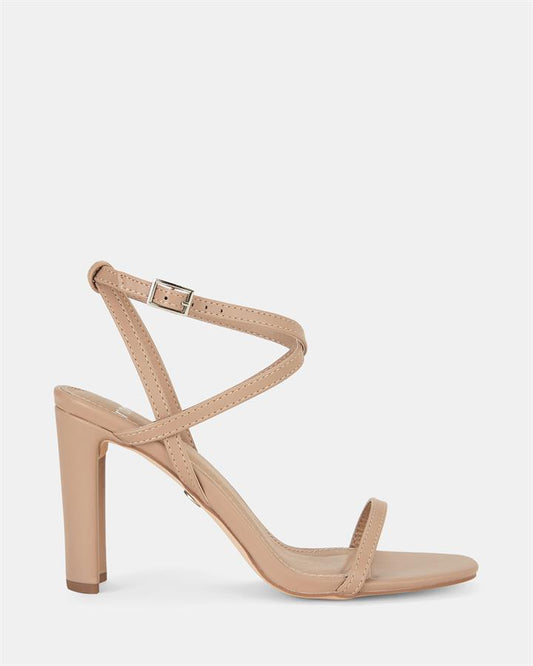 Image of Sandals. Product name - Lycan Women's Strappy High Heel Buff Novo Sandals in Buff colour by brand - NOVO