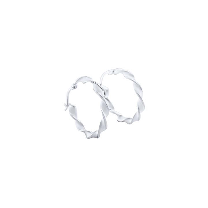 Image of Earrings. Productname: 25mm Plain Flat Twist Hoop Earrings in Sterling Silver in Silver colour by brand - Bevilles