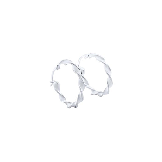 Image of Earrings. Productname: 25mm Plain Flat Twist Hoop Earrings in Sterling Silver in Silver colour by brand - Bevilles