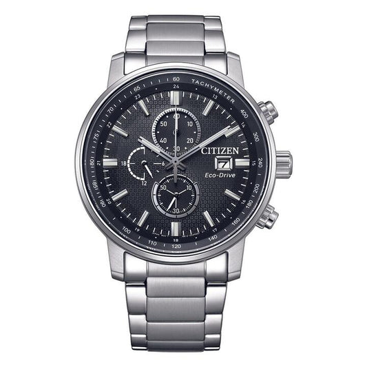Image of Watches. Productname: Citizen Chronograph Eco Drive CA0840-87E Black and Silver Men's Watch in Watch colour by brand - Citizen