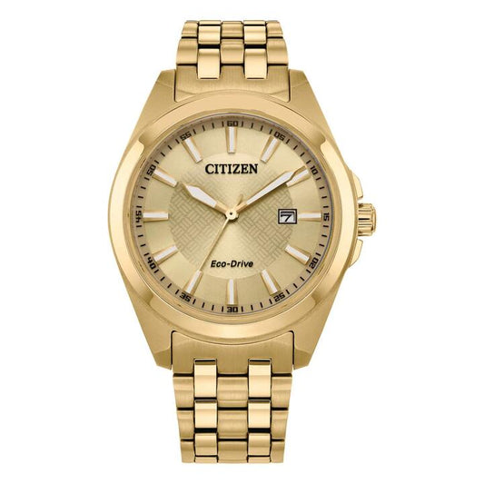 Image of a model wearing Dress. Productname: Citizen Dress Eco Drive BM7532-54P Gold Men's Watch in Watch colour by brand - Citizen