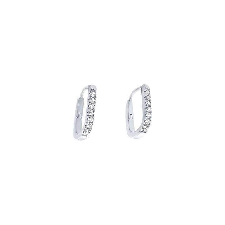 Image of Earrings. Productname: Oval Huggie Hoop Earrings with Cubic Zirconia in Sterling Silver in Silver colour by brand - Bevilles
