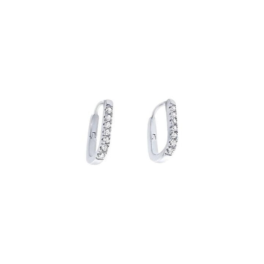 Image of Earrings. Productname: Oval Huggie Hoop Earrings with Cubic Zirconia in Sterling Silver in Silver colour by brand - Bevilles